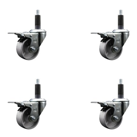Service Caster 3'' Semi Steel Swivel 1'' Expanding Stem Caster Set Total Lock Brake, 4PK SCC-EXTTL20S314-SSS-1-4